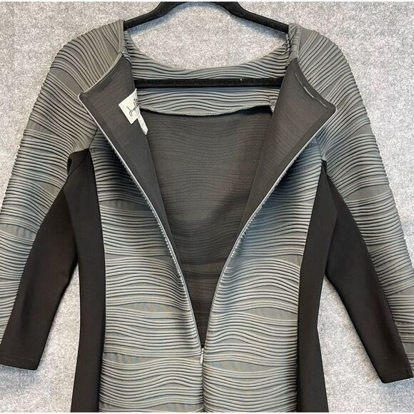 JOSEPH RIBKOFF Dress Women's Size 10 Gray Black Colorblock Textured Midi Zipper - Picture 13 of 14
